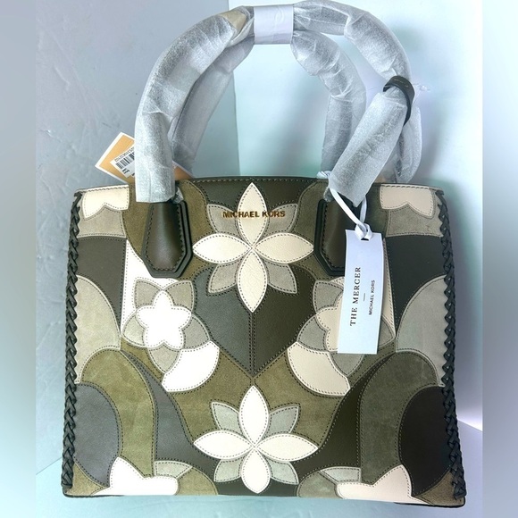 MICHAEL Michael Kors Handbags - Michael Kors  NWT Olive Leather and Suede Floral Mercer Handbag